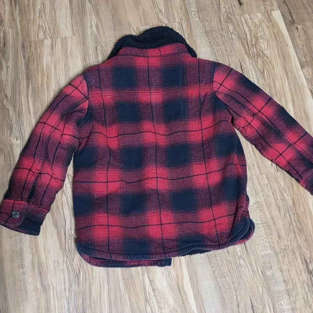 Gap Kids Sherpa Lined Flannel Jacket Red Black Plaid Size S 6-7 Boys Girls